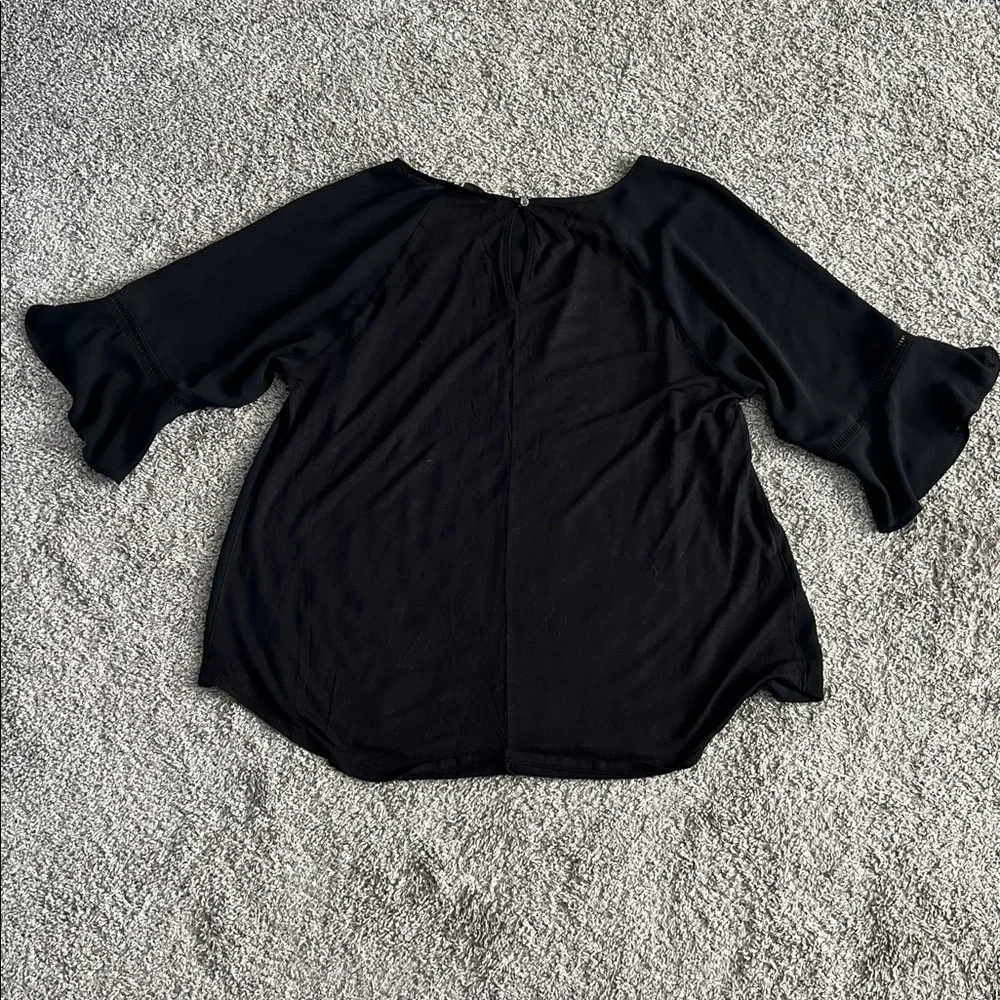 LOFT Women’s Black Ruffle Elbow Sleeve Keyhole Blouse - Size L